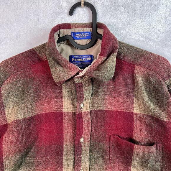 Pendleton Lodge Shirt Men's Medium Shacket Flannel Wool Red Button Down Outdoor - Picture 3 of 16